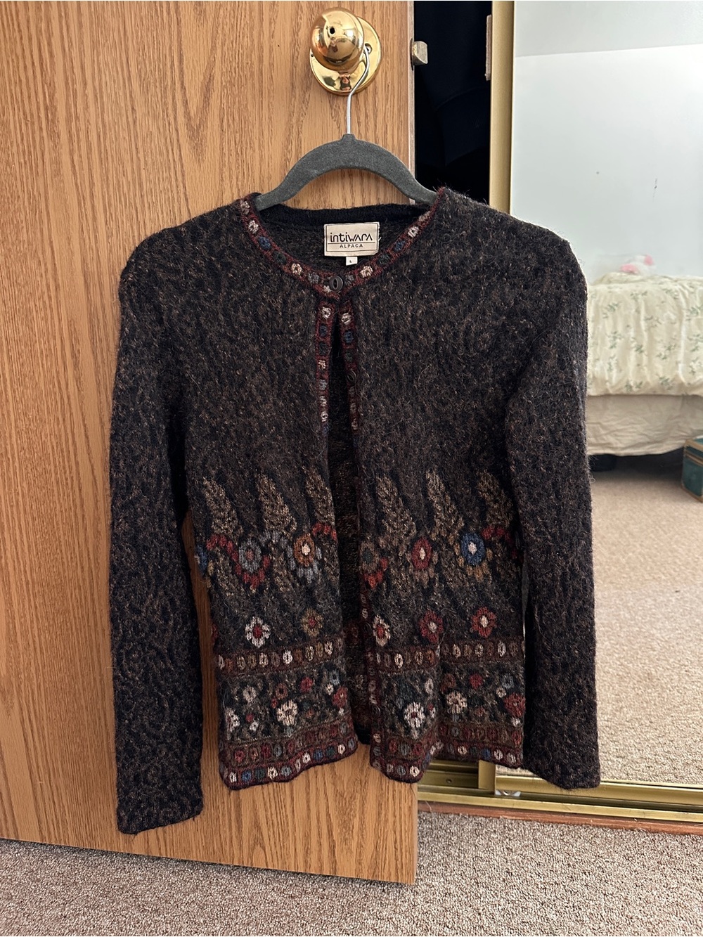 Brown Patterned 100% Alpaca Cardigan Jacket